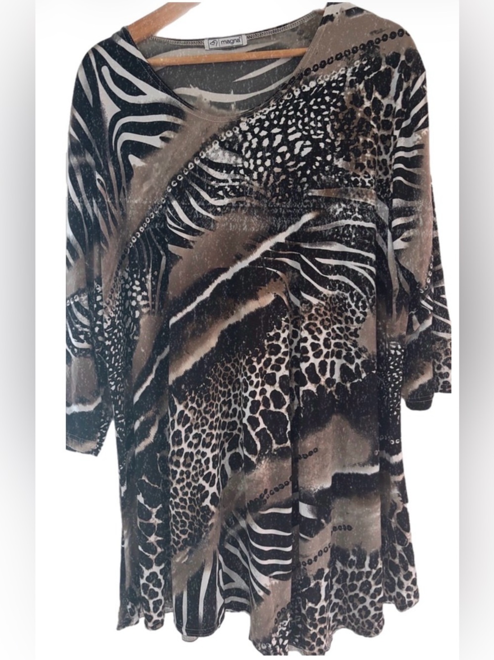 Taupe & Black Animal Print plus size Womens Tunic Top
